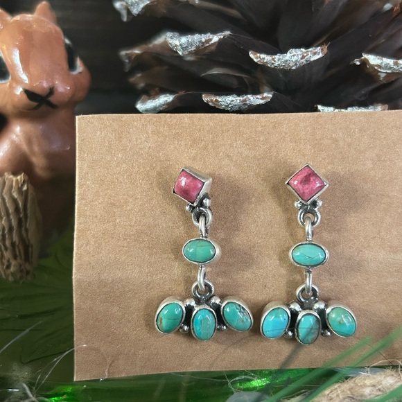 925 Sterling turquoise Thulite earrings - Picture 3 of 3